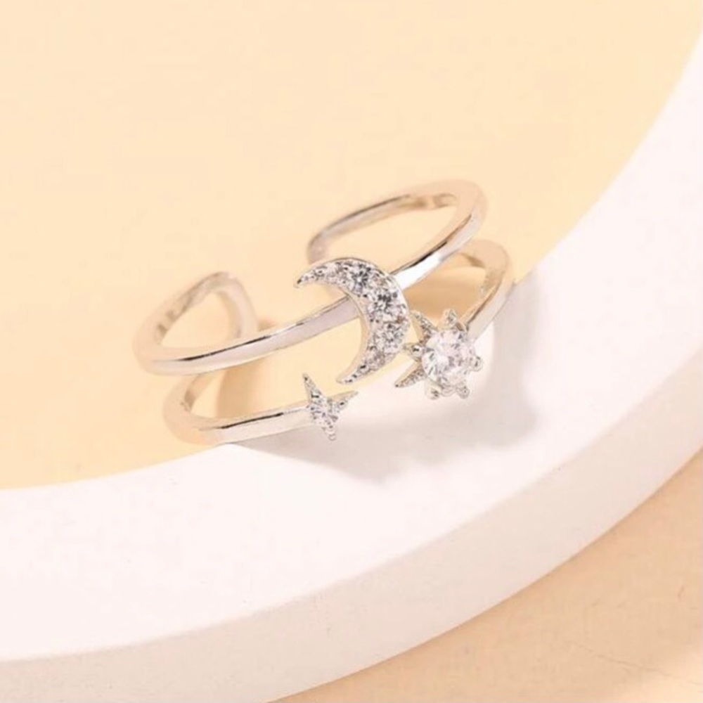 Silver Rhinestone Moon & Stars Ring - Picture 5 of 6